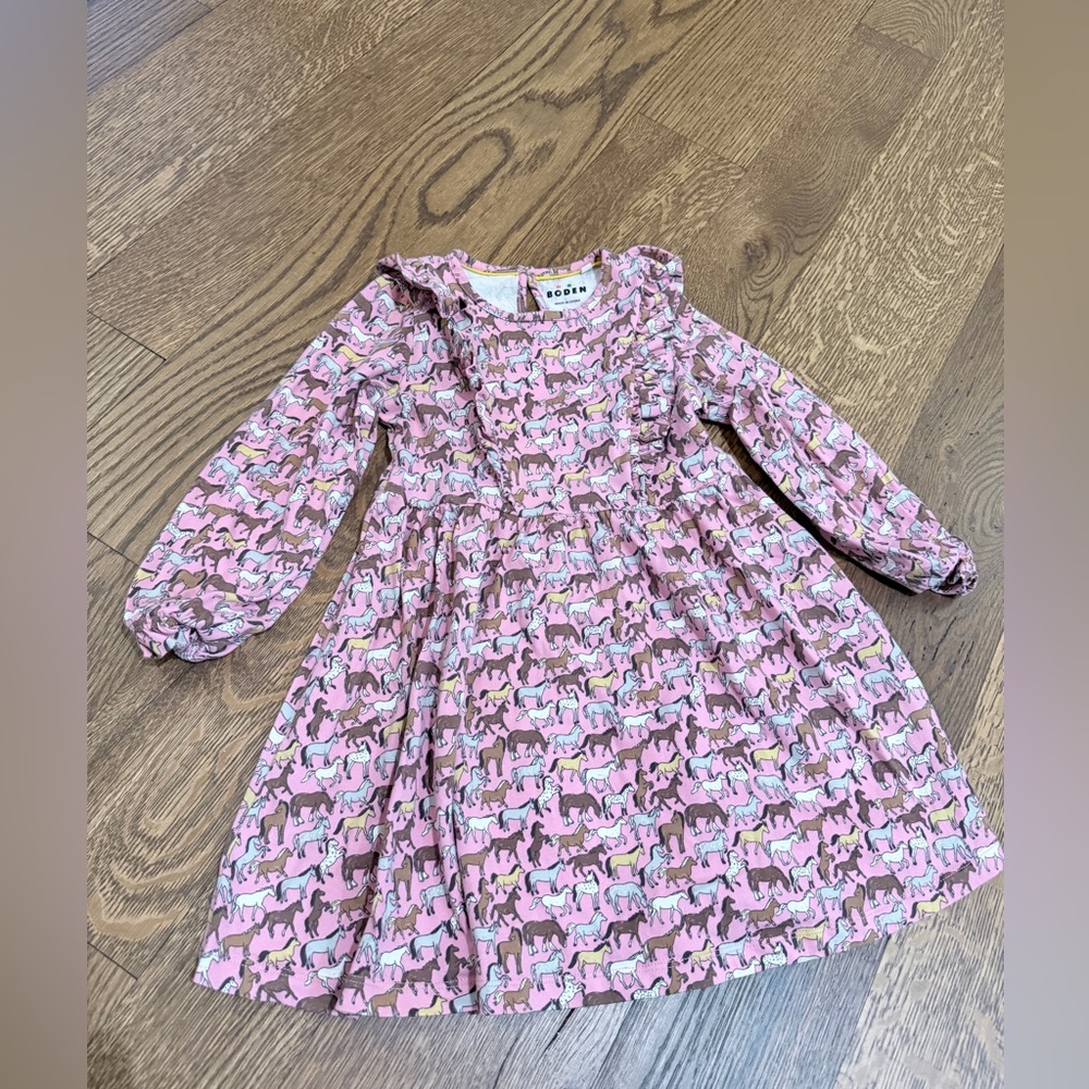 Mini Boden Pink Horse Print Girls Dress